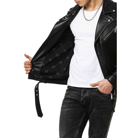Red Bridge Herren Jacke Bikerjacke Lederjacke Brando Echtleder Schwarz 3XL