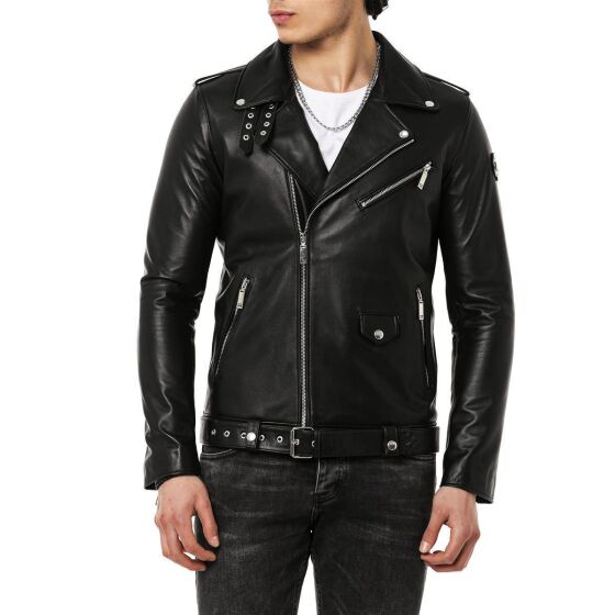 Red Bridge Herren Jacke Bikerjacke Lederjacke Brando Echtleder Schwarz 3XL
