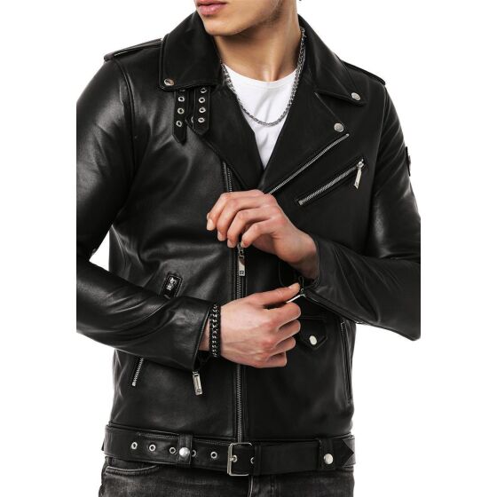 Red Bridge Herren Jacke Bikerjacke Lederjacke Brando Echtleder Schwarz 3XL