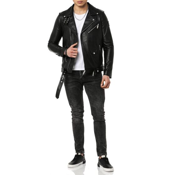 Red Bridge Herren Jacke Bikerjacke Lederjacke Brando Echtleder Schwarz 3XL
