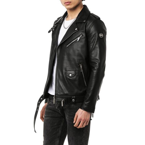 Red Bridge Mens Jacket Biker Jacket Leather Jacket Brando Genuine Leather Black 3XL