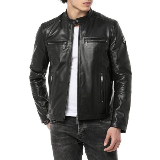 Red Bridge Herren Lederjacke Echtleder Bikerjacke Schwarz S