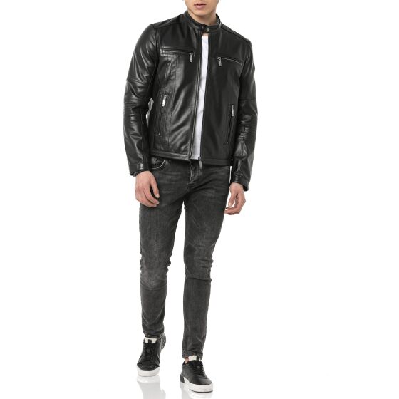 Red Bridge Herren Lederjacke Echtleder Bikerjacke Schwarz S