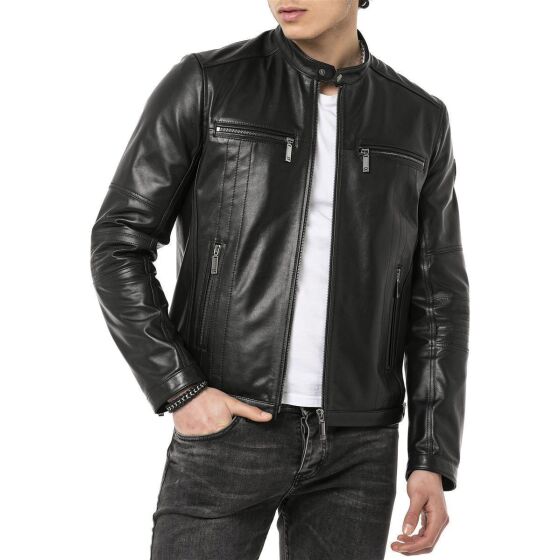 Red Bridge Mens Leather Jacket Genuine Leather Biker Jacket Black S