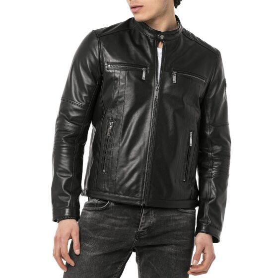 Red Bridge Mens Leather Jacket Genuine Leather Biker Jacket Black 3XL