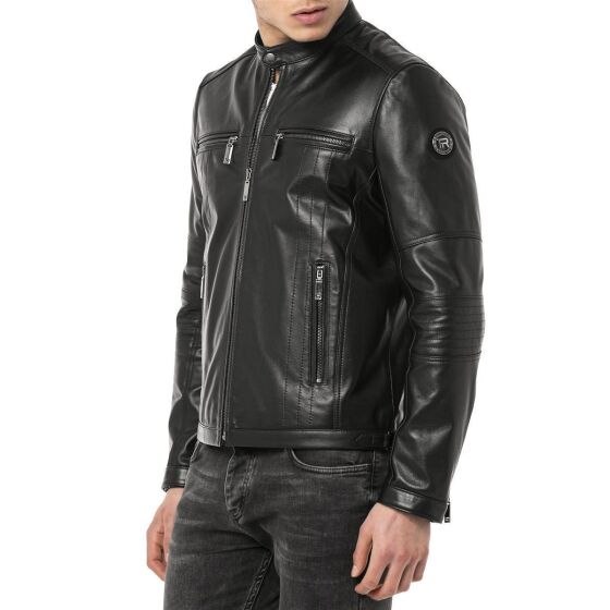 Red Bridge Mens Leather Jacket Genuine Leather Biker Jacket Black 3XL