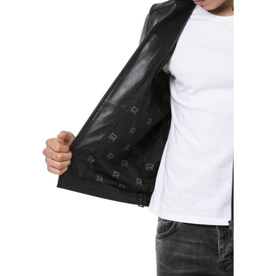 Red Bridge Mens Leather Jacket Genuine Leather Biker Jacket Black 3XL