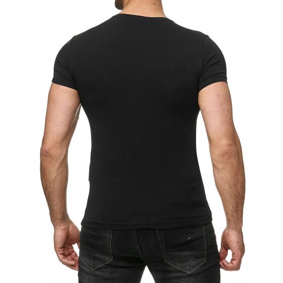 Redbridge Herren T-Shirt Stretch Motiv Shirt Rundhals Slim-Fit Schwarz