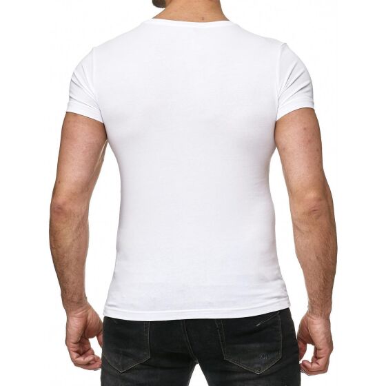 Redbridge Mens t-shirt stretch motif shirt round neck slim-fit white