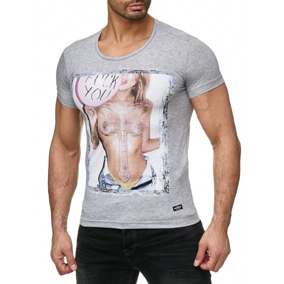 Redbridge Herren T-Shirt Stretch Motiv Shirt Rundhals Slim-Fit Grau S