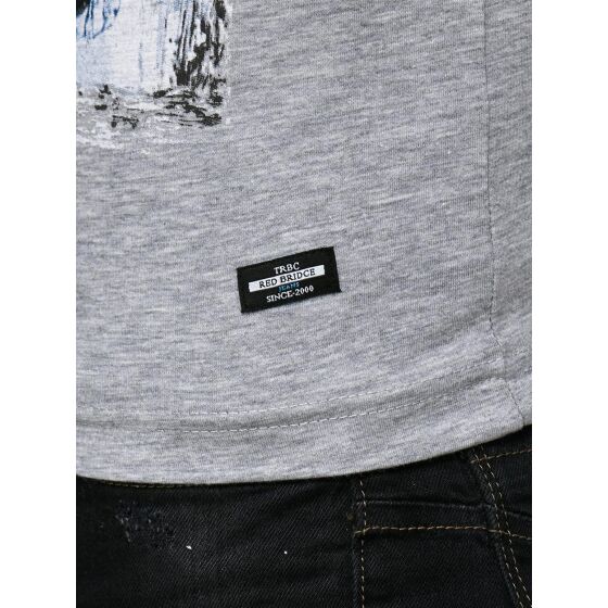 Redbridge Herren T-Shirt Stretch Motiv Shirt Rundhals Slim-Fit Grau S