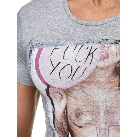 Redbridge Herren T-Shirt Stretch Motiv Shirt Rundhals Slim-Fit Grau S