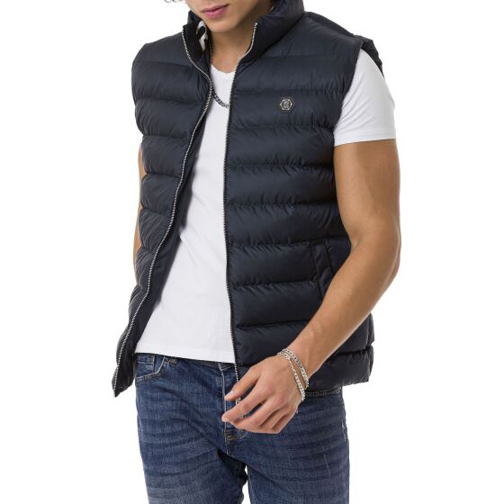 Red Bridge Mens Waistcoat with Big Bubble Zipper Collar Print