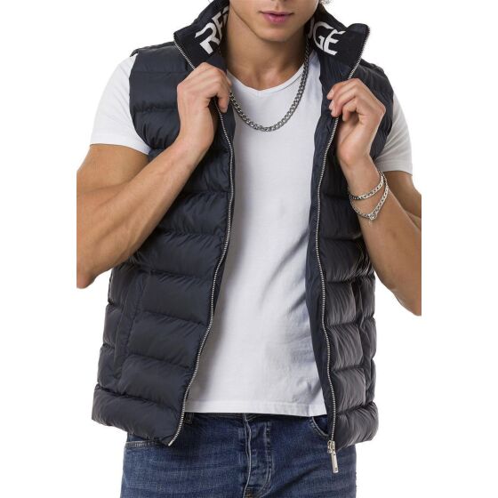 Red Bridge Mens Waistcoat with Big Bubble Zipper Collar Print