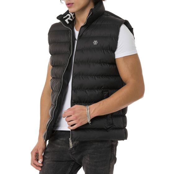 Red Bridge Mens Waistcoat with Big Bubble Zipper Collar Print