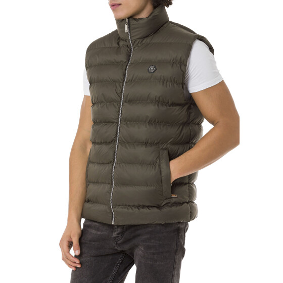 Red Bridge Mens Waistcoat with Big Bubble Zipper Collar Print