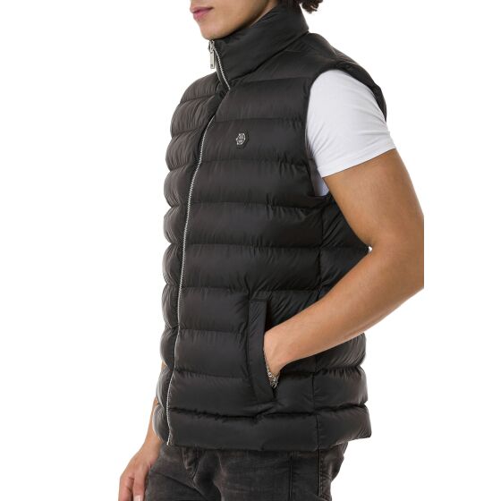 Red Bridge Mens Waistcoat with Big Bubble Zipper Collar Print