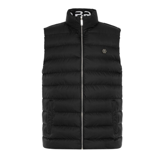 Red Bridge Mens Waistcoat with Big Bubble Zipper Collar Print