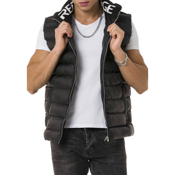 Red Bridge Mens Waistcoat with Big Bubble Zipper Collar Print