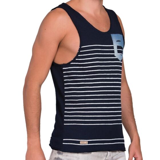 Red Bridge Mens Slashed Denim Pocket Tank Top Blue