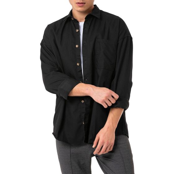 Red Bridge Herren Hemd Premium Denim Oversized Wide Cut Schwarz M