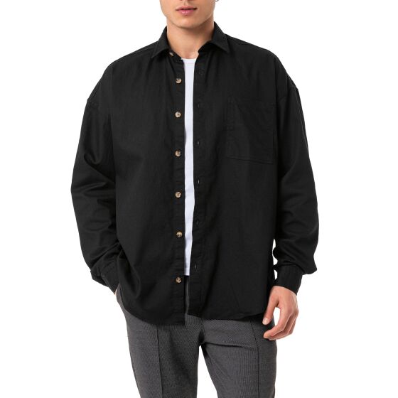 Red Bridge Herren Hemd Premium Denim Oversized Wide Cut Schwarz M