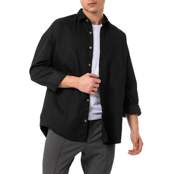 Red Bridge Mens Shirt Premium Denim Oversized Wide Cut Black M