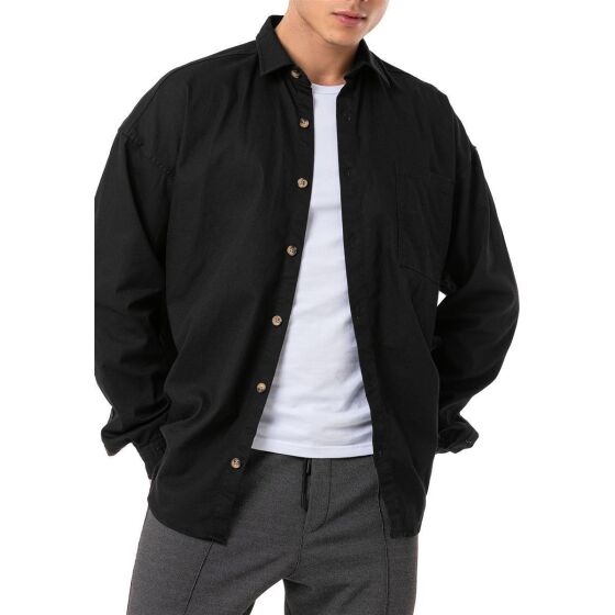 Red Bridge Mens Shirt Premium Denim Oversized Wide Cut Black M