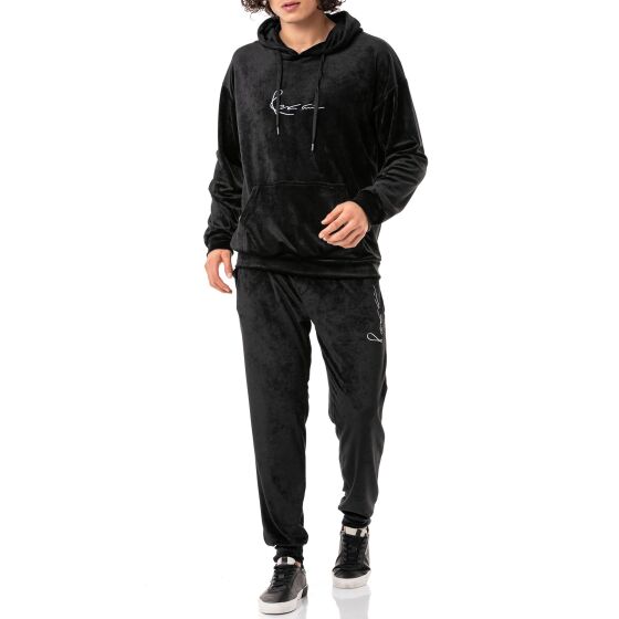 Red Bridge Mens Pullover Velor Signature Hoodie Black S