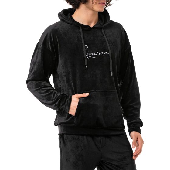 Red Bridge Mens Jogging Suit Set Velor Signature Hoodie and Pants Black S