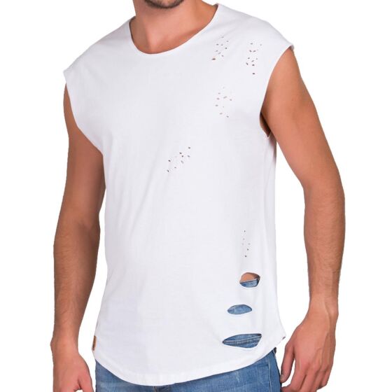 Red Bridge Mens Destroyed Tank Top white with holes
