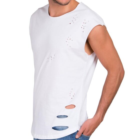 Red Bridge Herren Destroyed Tank Top weiss mit Löchern
