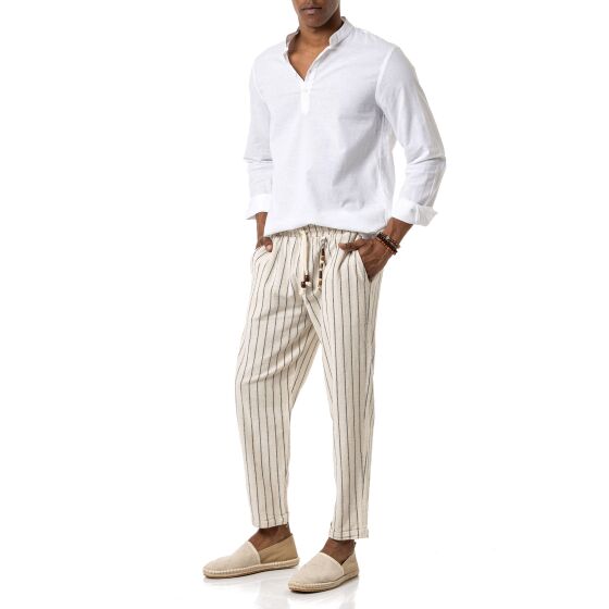 Red Bridge Mens Linen Pants Ecru-Black S