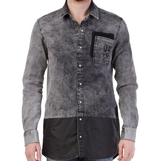 Red Bridge Mens long oversized shirt gray with faux leather