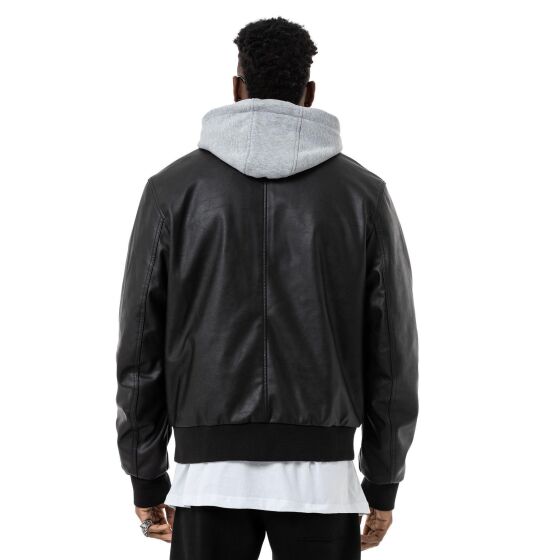 Red Bridge Herren Kunst-Lederjacke Bomberjacke mit abnehmbarer Kapuze Schwarz M