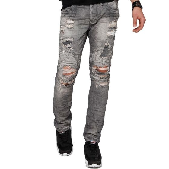 Red Bridge Mens Ripped Biker Skinny Drainpipe Jeans Pants Denim Gray W30 L34