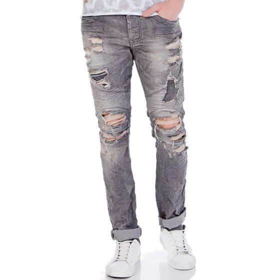 Red Bridge Mens Ripped Biker Skinny Drainpipe Jeans Pants Denim Gray W30 L34