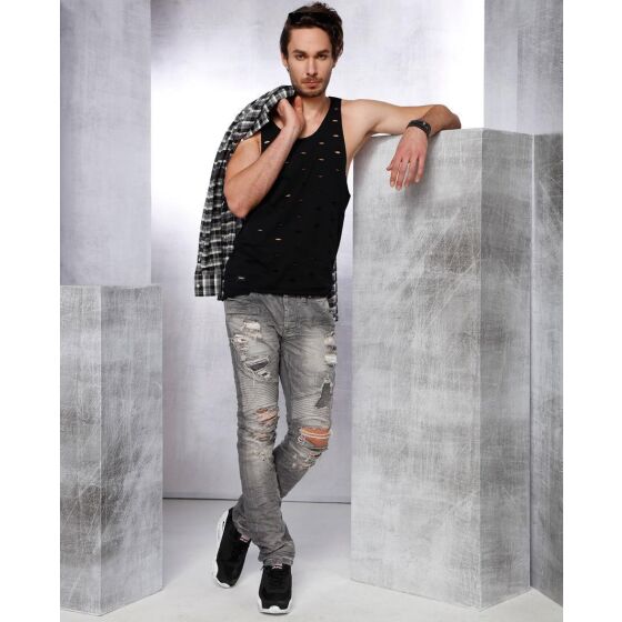 Red Bridge Mens Ripped Biker Skinny Drainpipe Jeans Pants Denim Gray W30 L34