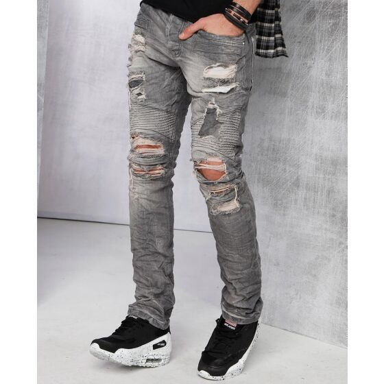 Red Bridge Mens Ripped Biker Skinny Drainpipe Jeans Pants Denim Gray W30 L34