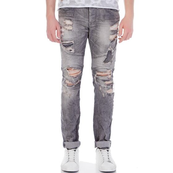 Red Bridge Herren Ripped Biker Skinny Röhrenjeans Jeans Pants Denim Grau W30 L34