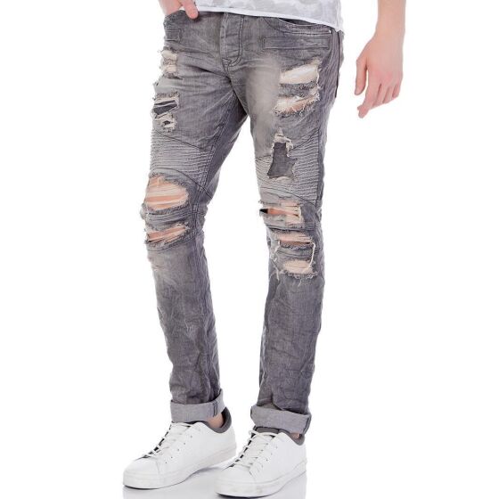 Red Bridge Herren Ripped Biker Skinny Röhrenjeans Jeans Pants Denim Grau W30 L34