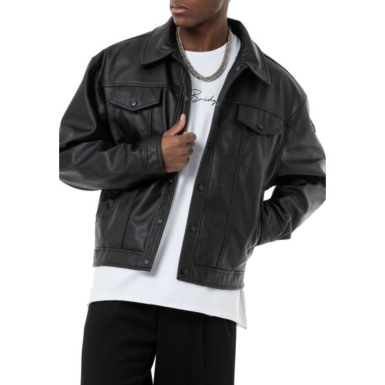 Red Bridge Mens Leather Bomber Jacket Black M