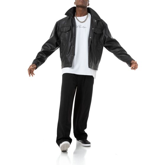 Red Bridge Mens Leather Bomber Jacket Black M