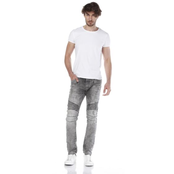 Red Bridge Mens Biker Skinny Drainpipe Jeans Pants Denim Grey