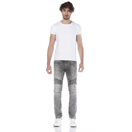 Red Bridge Mens Biker Skinny Drainpipe Jeans Pants Denim Grey