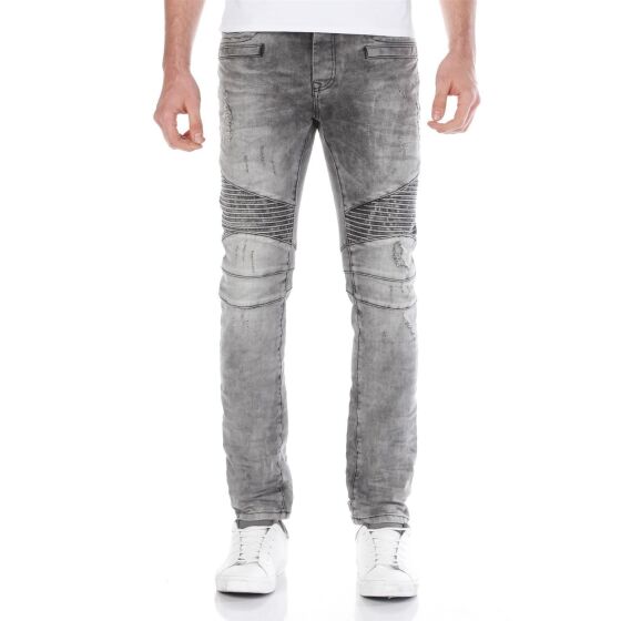 Red Bridge Mens Biker Skinny Drainpipe Jeans Pants Denim Grey
