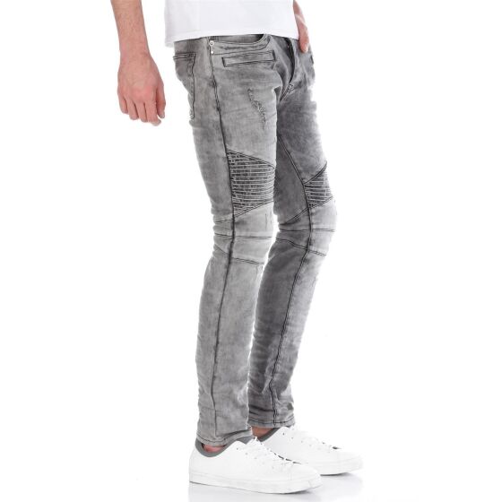 Red Bridge Mens Biker Skinny Drainpipe Jeans Pants Denim Grey