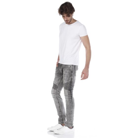 Red Bridge Mens Biker Skinny Drainpipe Jeans Pants Denim Grey