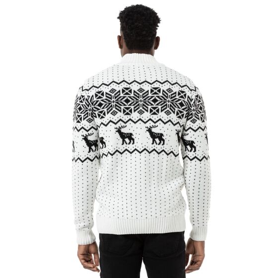 Mens Cardigan Slim-Fit Plaid Reindeer