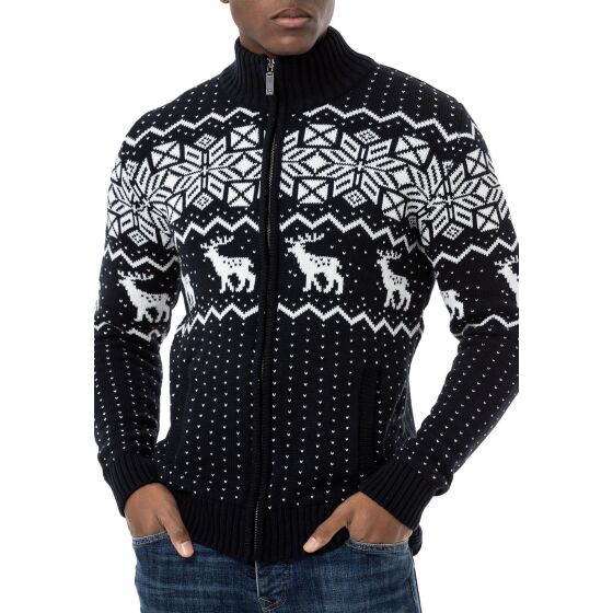 Mens Cardigan Slim-Fit Plaid Reindeer